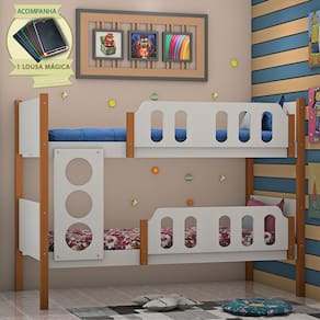 Beliche Infantil Solteiro Ônix Branco Caramelo Divaloto Móveis Acompanha Lousa Mágica