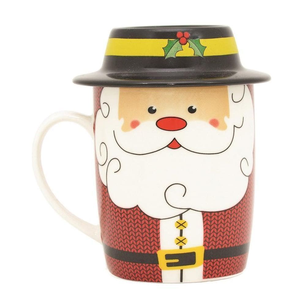 Caneca Natalina Papai Noel Com Chapéu 320Ml Cerâmica