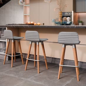 Banqueta Baixa Linea Aço Champanhe Assento Cinza