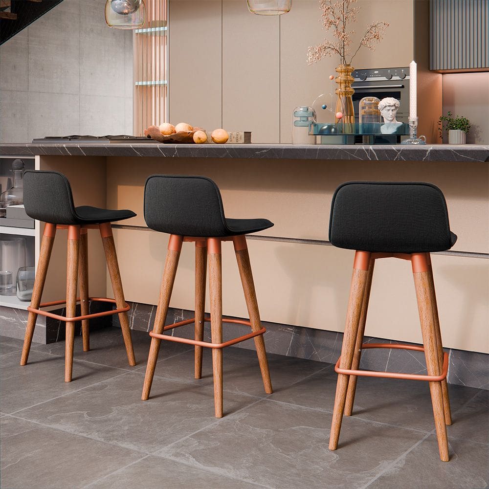Banqueta Baixa Linea Aço Cobre Assento Preto