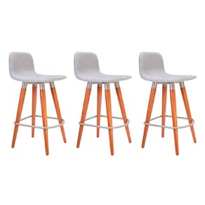 Kit 3 Banquetas Baixa Linea Aço Champanhe Assento Cinza