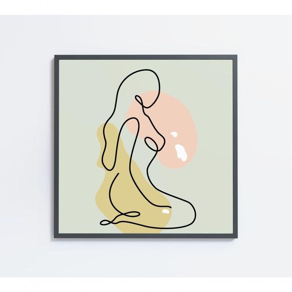 Quadro Feminino Silhueta Artística Contínua Medidas 40x40 Cm Impressão Tecido Canvas