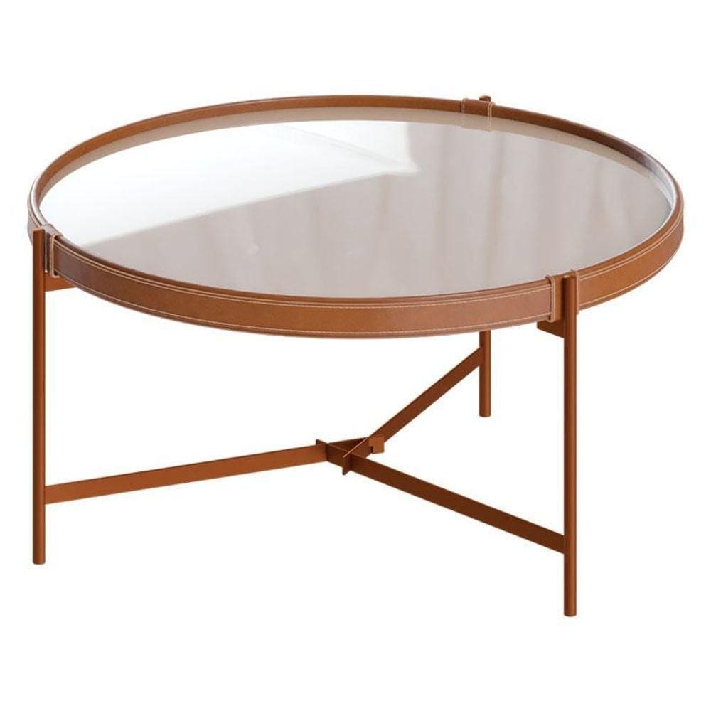 Mesa De Centro Aqua Grande Com Vidro Off White Cobre - Imcal