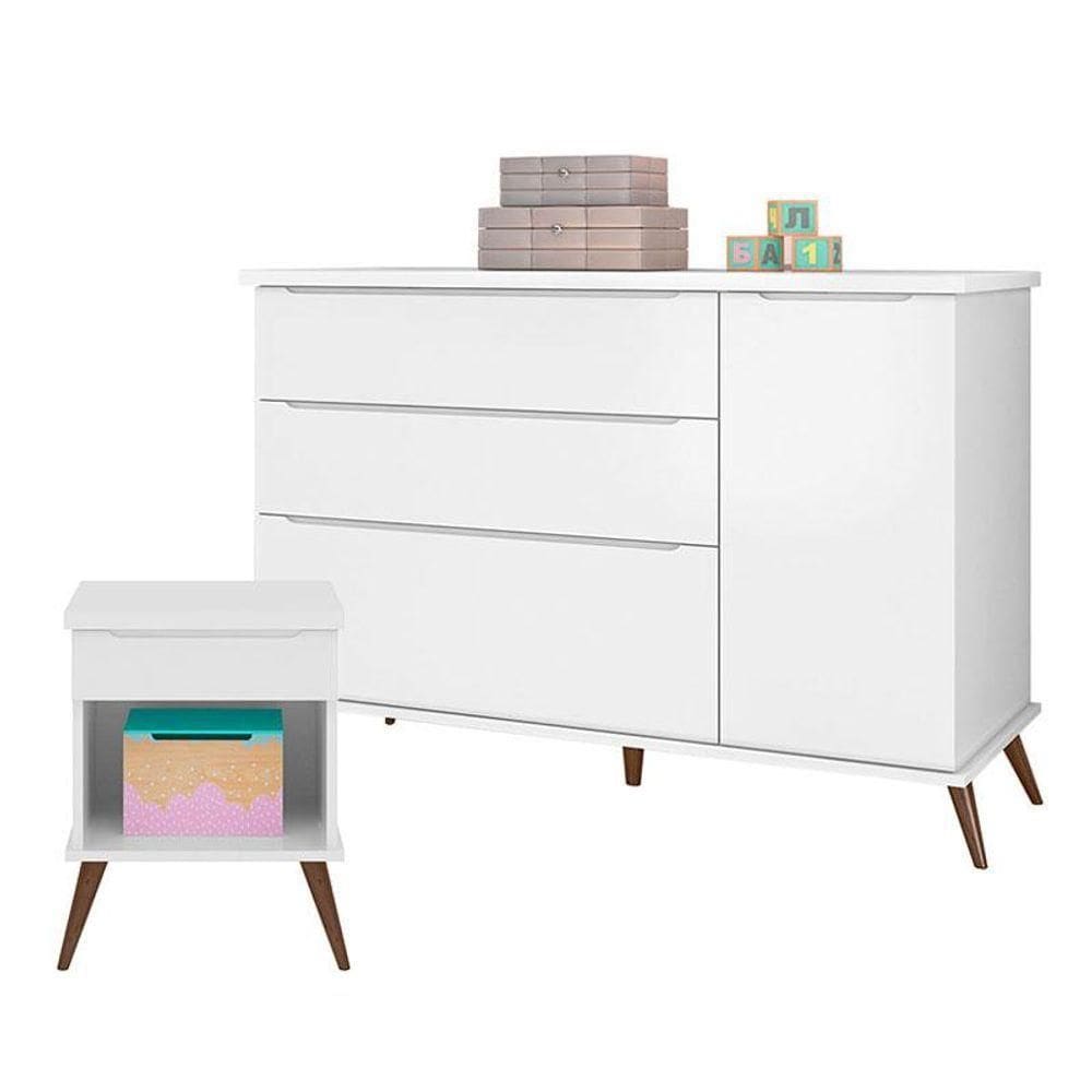 Cômoda Infantil Com Porta E Mesa De Apoio Alice Branco Acetinado - Phoenix
