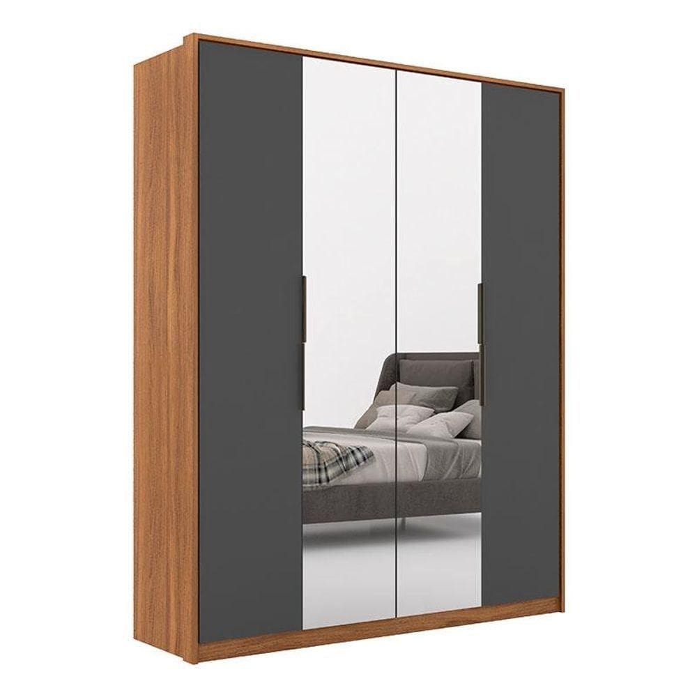 Guarda Roupa Casal Attore 4 Portas 2 Portas Em Espelho Amendola Grafito - Demartêz