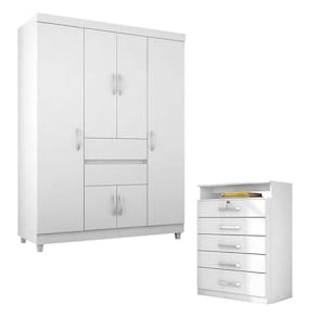 Cômoda Triunfo E Guarda Roupa Solteiro Ecom 2 Branco Flex - Demóbile