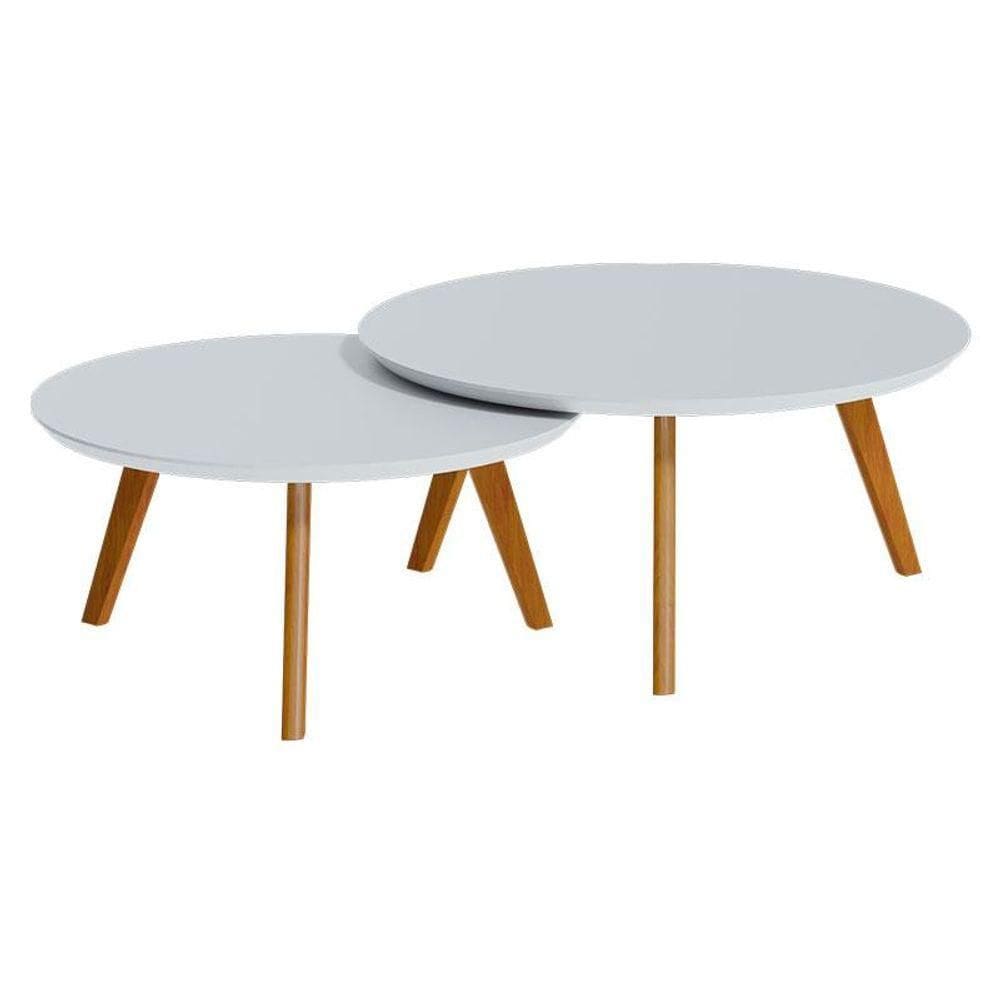 Kit Mesa De Centro Classic Redonda Branco Acetinado - Imcal