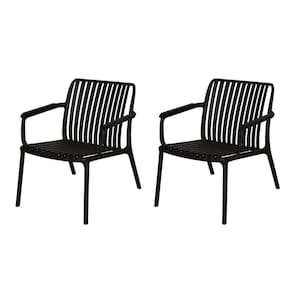 Kit 2 Cadeiras com Braço Empilhável Lounge Cozumel Inmetro Fratini 59 cm (larg) Polipropileno Preto