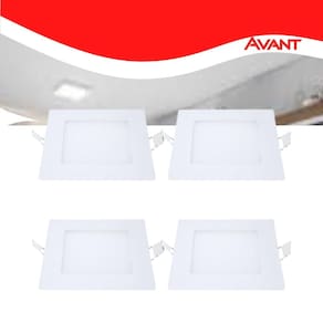 Kit 4 Painel LED Plafon Embutir 6W Quadrado Branco Quente