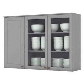 Armário Aéreo 3 Portas Com Vidro 120 Cm Americana Cinza - Henn