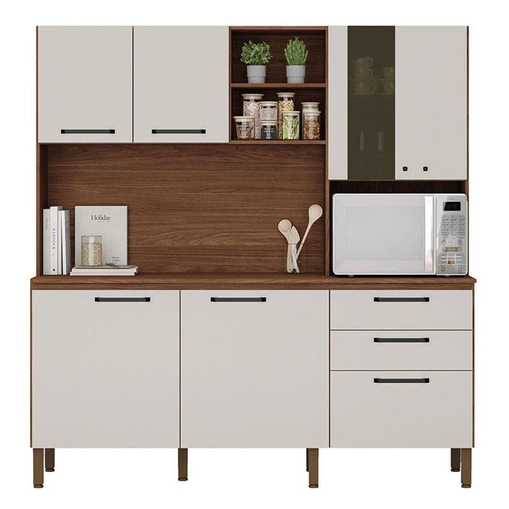 Kit Cozinha Mega Com Tampo Nogueira Off White - Kits Paraná