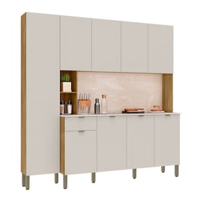 Armário de Cozinha Compacta 9 Portas e 1 Gaveta 200cm Milla Freijó/Soft - Pallazio