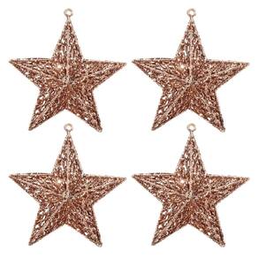 Kit 4 Estrelas Decorativas Natal Glitter Vazado Rosê Gold 18cm - Magizi