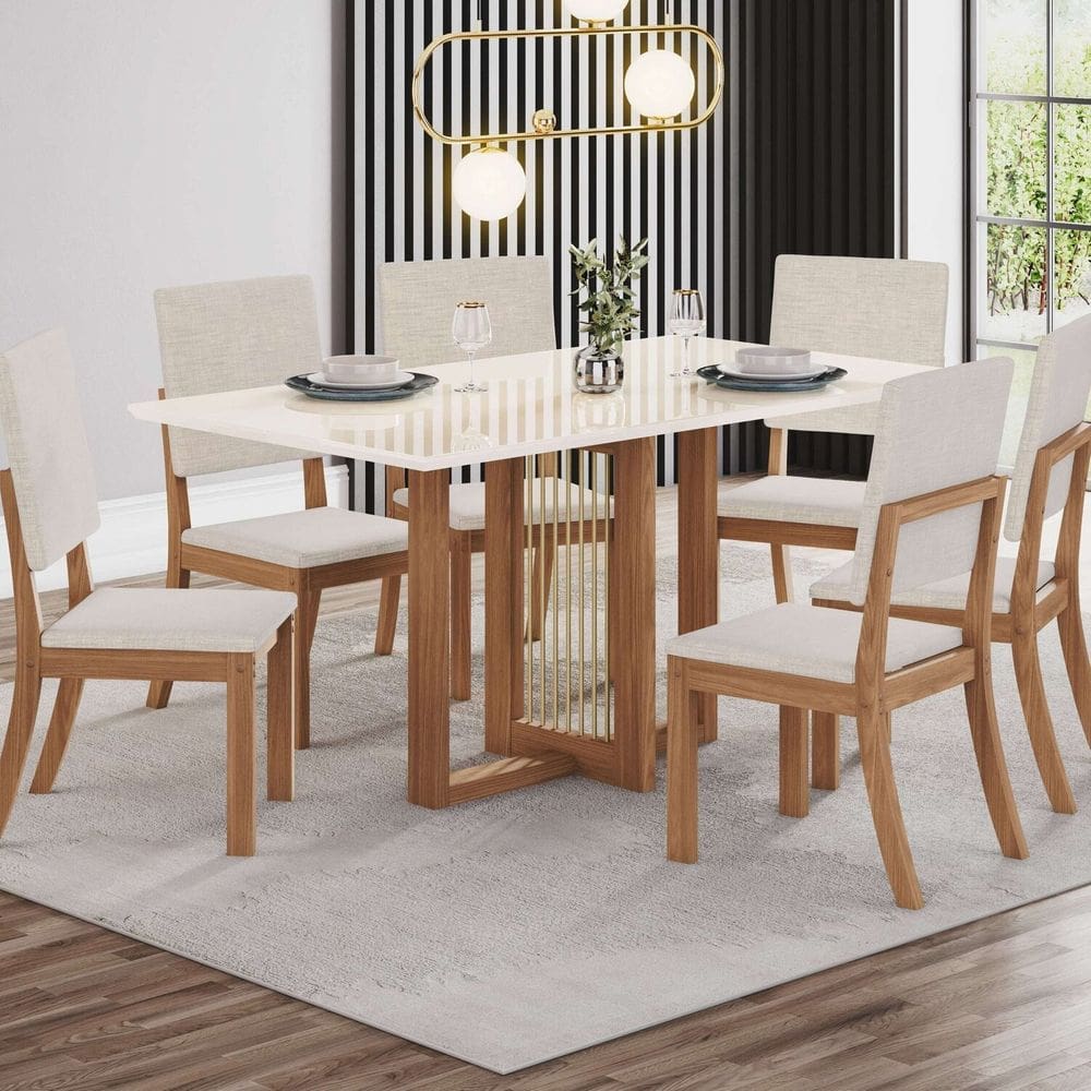 Conjunto Sala Jantar Canto Reto com Vidro 6 Cadeira Kelly Espresso Móveis Marrom/Off White