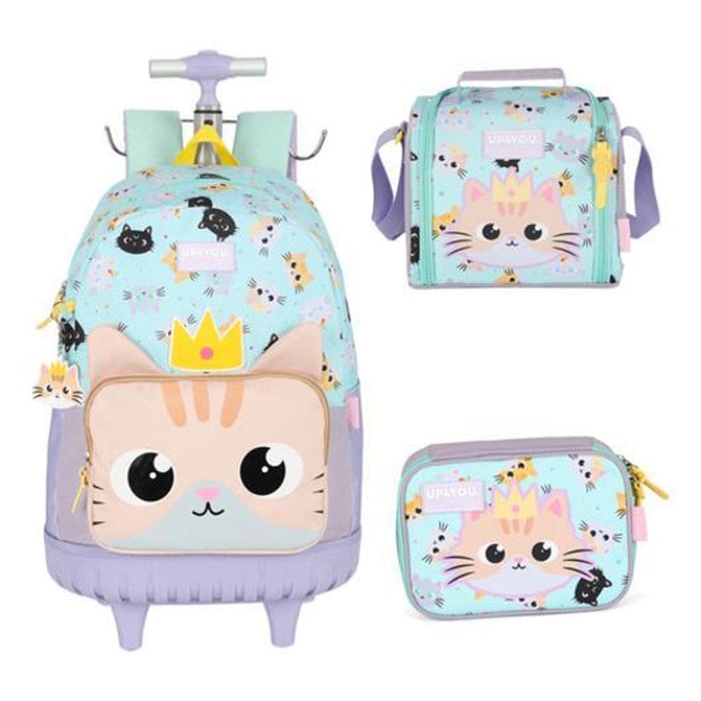 Kit Mochila Carrinho Alça Nas Costas Gatinho Gato Up4You