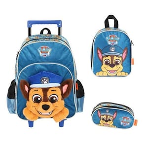 Kit Mochila Carrinho Em Pelúcia 3D Patrulha Canina