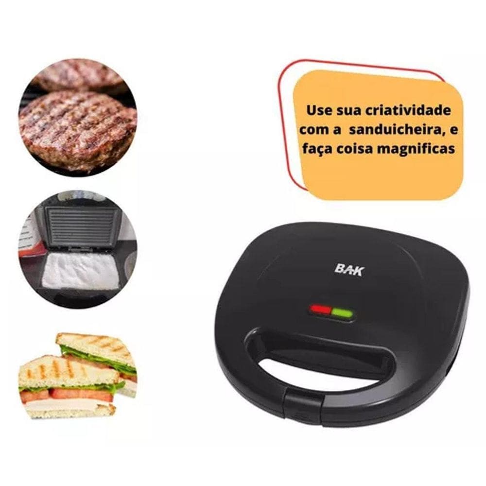 Sanduicheira Elétrica Antiaderente Premium 750W Bak 220V