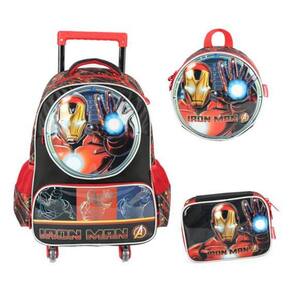Kit Mochila Rodas 360 Avengers Homem Ferro Led Mão E Rodas