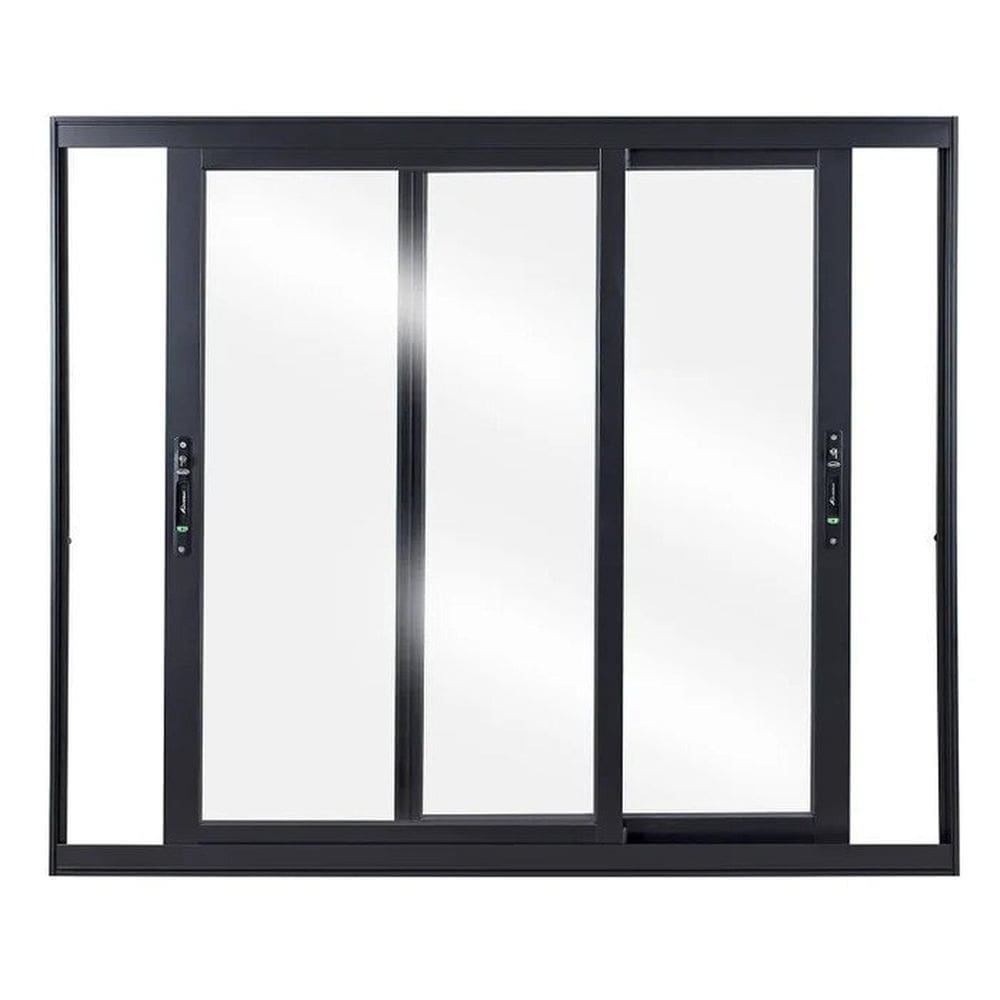 Janela de Aluminio de Correr 100x100cm 2 Folhas com Vidro Liso Preto