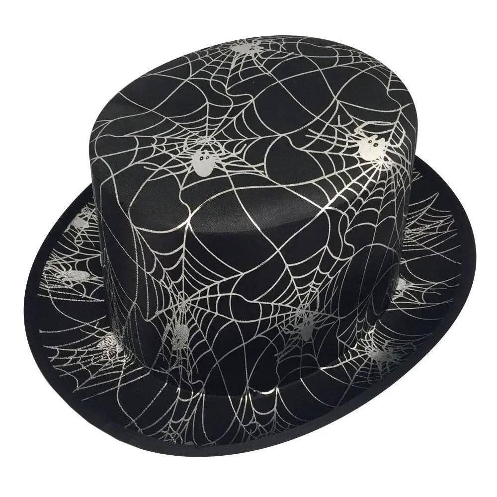 Chapéu Cartola Preto Teia Prata Halloween