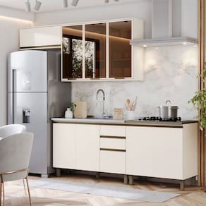 Cozinha Compacta Connect 9 Portas 2 Gavetas com Vidro 100% Mdf Off White - Henn