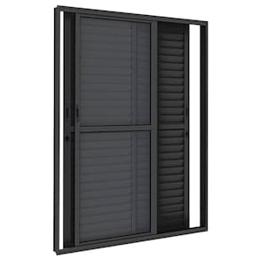 Porta Balcão 3 Folhas Veneziana 210x200 Preto Linha 25