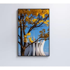 Quadro Ipê Amarelo Catedral Ao Fundo Medidas 40x60 Cm Tipo De Impressão Adesivo Fotográfico