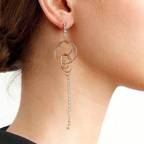 Brincos Longo Argolas Strass Luxo Mulheres Strass