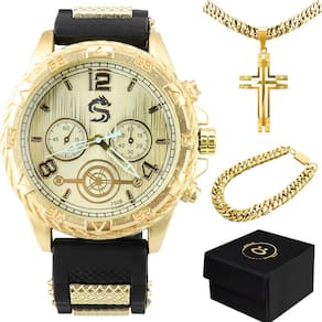 Relógio Masculino + Pulseira + Corrente Pulseira Ajustável - Orizom Spaceman