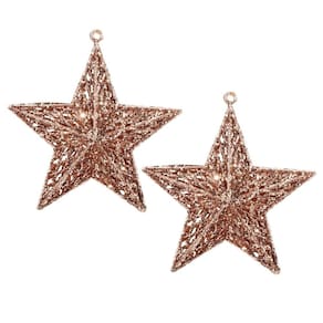 Kit 2 Estrelas Decorativas Natal Glitter Vazado Rosê Gold 18cm - Magizi