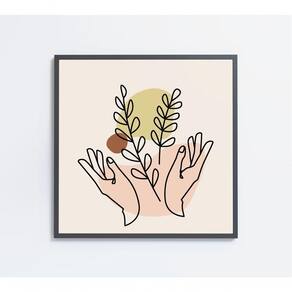 Quadro Feminino Silhueta Mãos Ramos Artística Contínua Medidas 80x80 Cm Impressão Tecido Canvas