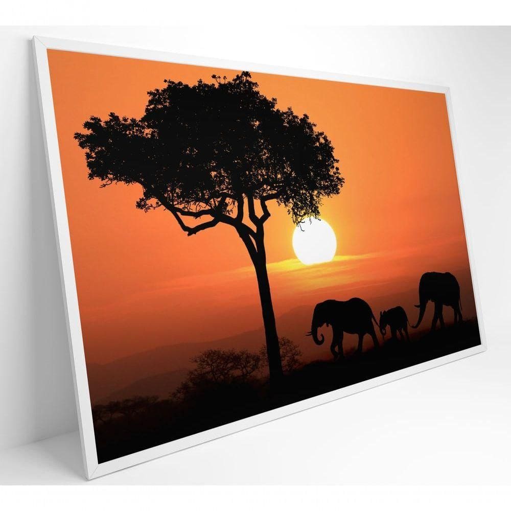 Quadro Família De Elefantes Em Pôr Do Sol Na áfrica Medidas 60x90 Cm Tipo De Impressão Tecido Canvas