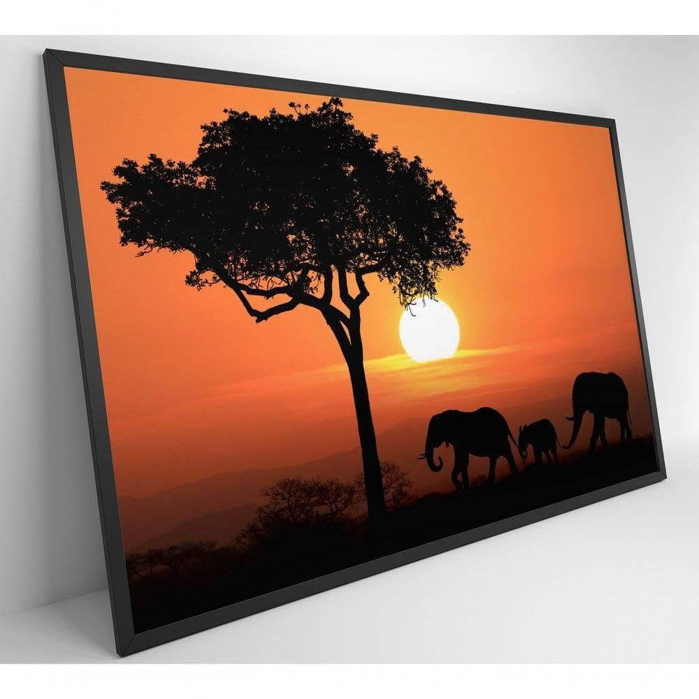 Quadro Família De Elefantes Em Pôr Do Sol Na áfrica Medidas 80x120 Cm Impressão Vidro Acrílico
