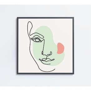 Quadro Feminino Silhueta Meia Face Artística Contínua Medidas 80x80 Cm Impressão Adesivo Fotográfico