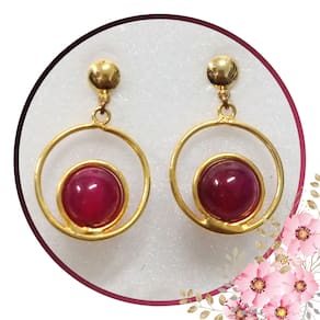 Brinco de Pedra Ágata Rosa - Argola Dupla