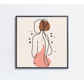 Quadro Feminino Silhueta Costas Artística Contínua Medidas 60x60 Cm Impressão Tecido Canvas