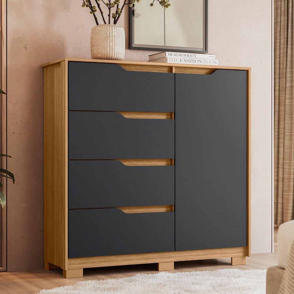 Cômoda Sapateira 4 Gavetas e 1 Porta Sole Marrom/Titanium