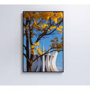Quadro Ipê Amarelo Catedral Ao Fundo Medidas 80x120 Cm Tipo De Impressão Vidro Acrílico