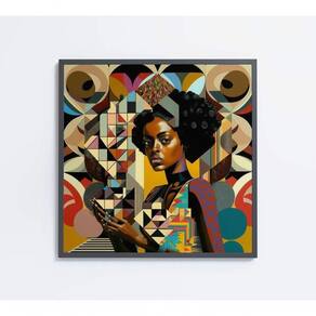 Quadro Ilustração Afro Feminino Medidas 40x40 Cm Impressão Vidro Acrílico