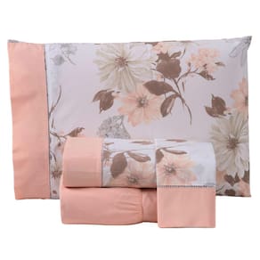 Jogo Cama Lençol Encanto Casal Padrão Estampado Percal 180 Fios c/ Ponto Palito 4 Peças - Floral - Salmão