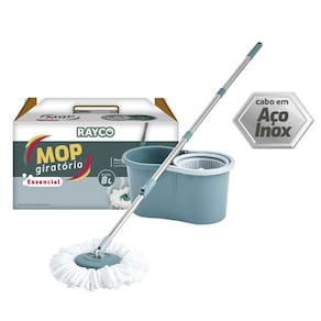 Mop Esfregão Giratório Rayco Inox com Balde Plástico 8L