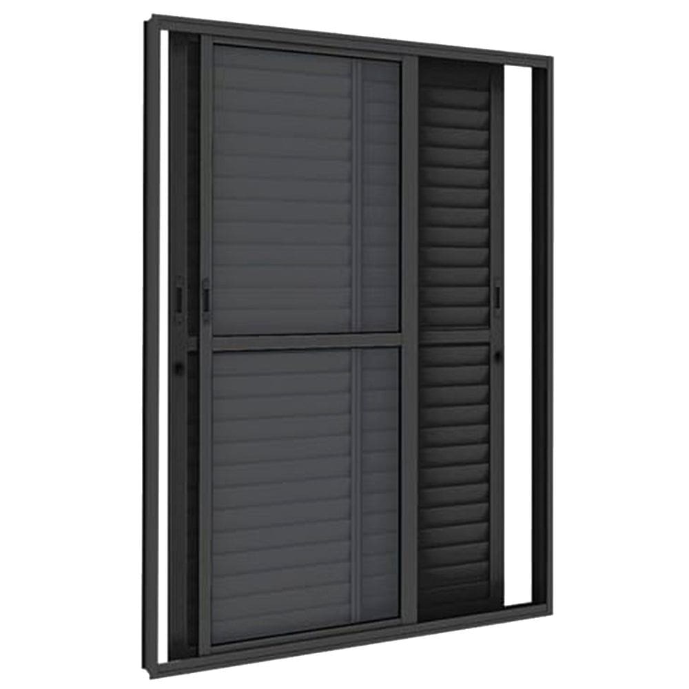 Porta Balcão 3 Folhas Veneziana 210x180 Preto Linha 25