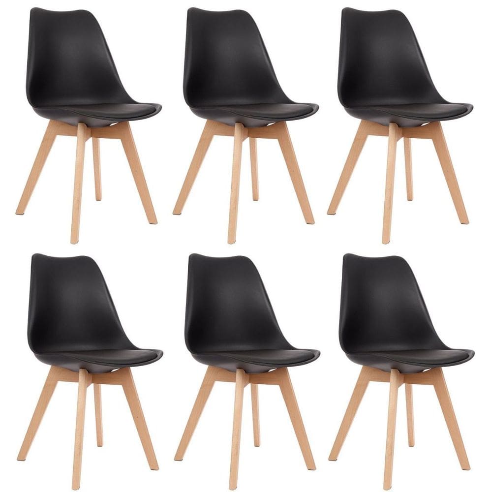 Kit 6 Cadeiras Tulip Saarinen Com Estofado - Pés de Madeira - Preto