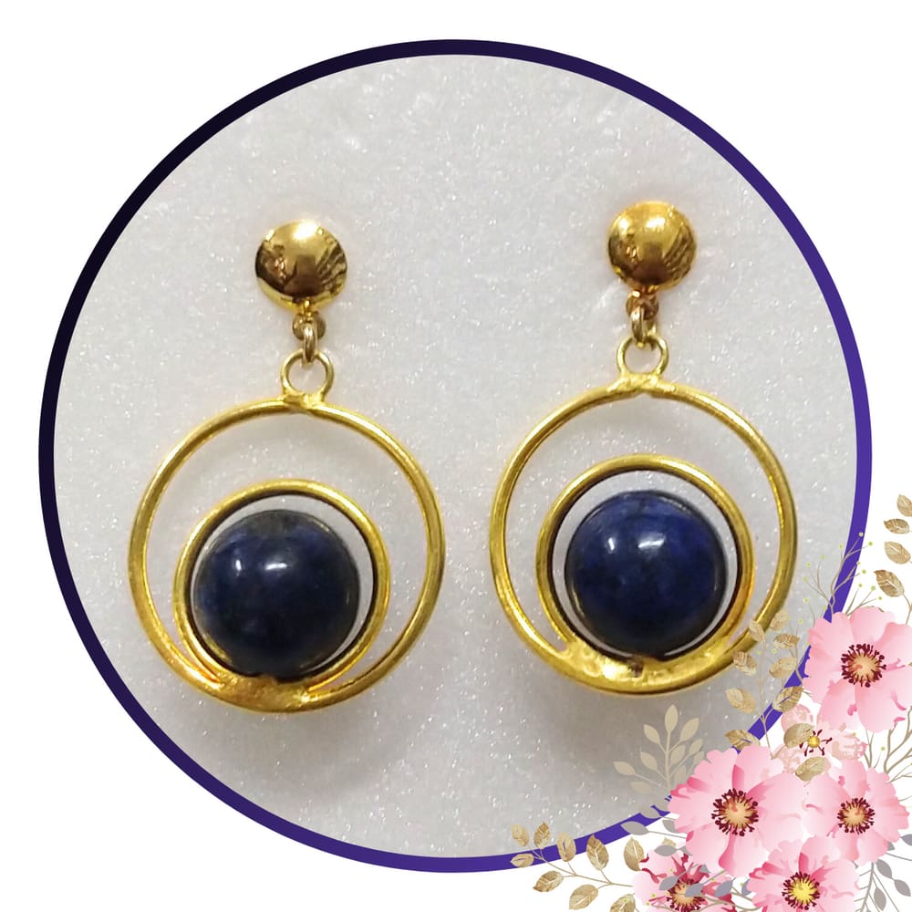 Brinco de Pedra Lápis Lazuli - Argola Dupla