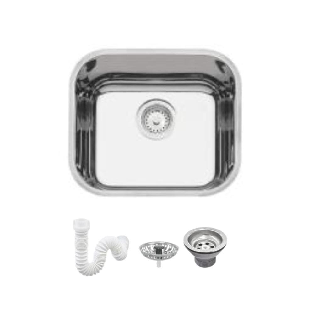 Cuba De Inox Lavínia 40x34x14 3.1/2` Com Válvula 94050/407 Polida Tramontina com Sifão Sanfonado Universal Simples 1.1/2”