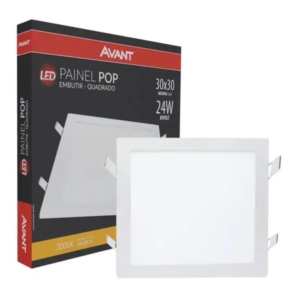 Plafon Pop de Embutir 30x30cm Avant 24W 3000K Bivolt Luz Amarela - Quadrado