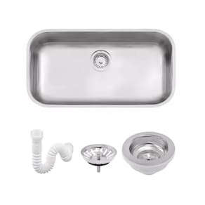 Cuba De Inox Lavínia 56x34cm 4.1/2` Com Válvula 94024/102 Acetinada Tramontina com Sifão Sanfonado Universal Simples 1.1/2"