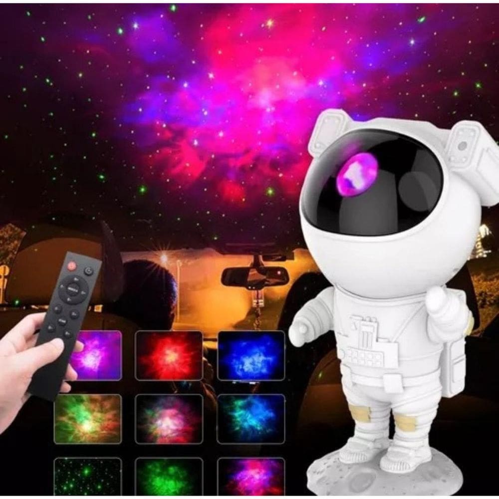 Astronauta Projetor De Galáxia Estrelas Luz Noturna Nebulosa - Cor Branco - Com Controle Remoto