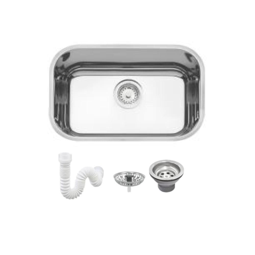Cuba De Inox N1 Lavínia 47x30x17cm 3.1/2` Com Válvula 94022/207 Alto Brilhante Tramontina com Sifão Sanfonado Universal Simples 1.1/2”