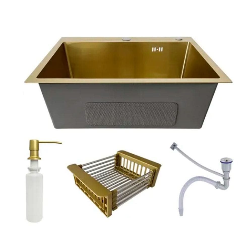 Cuba Pia Aço Inox Cozinha Gourmet Com Acessórios 60x45 Dourada Brinovar
